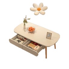 거실 테이블 서랍 좌탁 수납 소파 탁자 심플 사이드, 타원형 단층 백색 균열 100x50x42