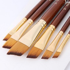 黃鋁管六支套組彩繪筆︱圓筆 橢圓筆 斜筆 平筆 咖啡筆桿 畫筆 油畫筆 彩繪筆 尼龍畫筆 水彩筆︱麥手作, 1個