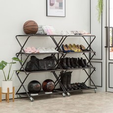 국내생산 타이디 다용도 폴딩 트레이 이동식 철제 4단선반, 4단, 블랙