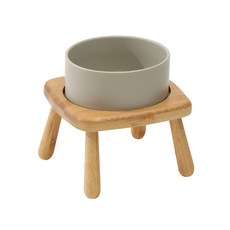 艾爾發寵物 護頸寵物碗, 1個, 高腳木架陶瓷單碗組 15.5 cm,灰色