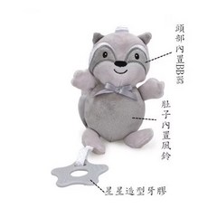 多功能音樂車掛 床鈴 可愛動物玩偶 安撫玩具 嬰兒玩具 牙膠, 1個, 小浣熊（BB器和風鈴）, Multi-color