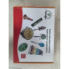 兒童木質奧爾夫音樂九件套幼兒園仿真敲鼓搖鈴喇叭響板口風琴玩具, 1個, 如圖所示, M-樂 器 八件套(圖案隨機)0.6kg