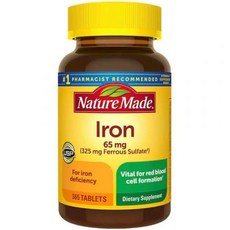Nature Made Iron 65 mg 365 Tablets 325 mg Ferrous Sulfate Dietary Supplement for Red Blood Cell, 1개