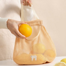 메쉬 보관망 다용도 그물망 음식물 야채 보관망 주방 수납망 접이식 손잡이 휴대용 바구니 가방 수납 매쉬, 베이지