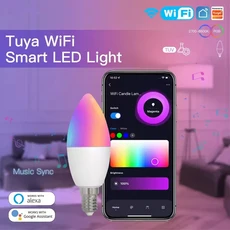전구 스마트 WiFi LED E12 캔들 조명 5W 110V 디밍 가능 RGBCWWW 램프 앱 음성 제어 Alexa Google Assistant 홈 데코, [02] 1Pack, [01] 5W, 1개