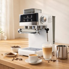 커피머신 홈카페 에스프레소 커피머신 원두커피머신 그라인더 내장 우유 스팀 가정용, Luminous White, 5520