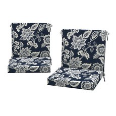DYTXIII 야외 미드백 의자 쿠션 2개 세트 50.8 x 43.2cm2-20 17인치 방수 및 변색 방지 파티오 시트 쿠션 고탄력 폼 다이닝용 미끄럼 타이 발코니 가, Vines Navy