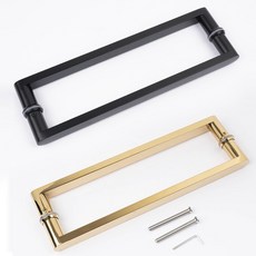 철물파크 스텐 원형 플랫 강화도어 손잡이 340mm 블랙무광 유리문 철문 가마찌 상가 출입문, 1개