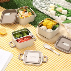 ANYOU 304 스텐도시락 전자레인지도시락 보온도시락 사각도시락 700ML+700ML+700ML 보온도시락 3p 세트, 2개, 베이지
