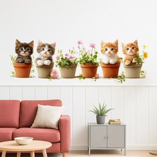 바이앤뷰 감성 인테리어 데코 스티커, 꽃과 아기냥이