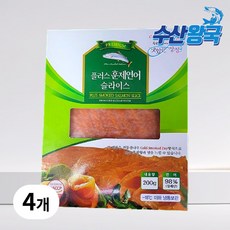 수산왕국 프리미엄 칠레산 훈제연어 연어슬라이스 필렛, 4개