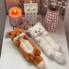 [해외배송]샤오홍슈 인기 귀여운 여우 인형 필통 말랑말랑 초등학생 문구 수납 파우치 고등학생, 여우털 필통 화이트, 1개, 흰색