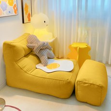 수이몰 1인용 빈백소파 린넨 쿠션 풋스툴, 엘로우
