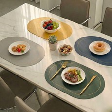 라데코 라운드 프레임 방수 양면 식탁매트 4p, 필드그린,그레이,네이비,옐로우, 45 x 30 cm, 1세트