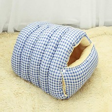 겨울 고양이 방한 침대 보온 숨숨집 따뜻한 반폐쇄형, M 36 x 30x20cm4.0kg이하, 1개, 블루앤화이트 체크