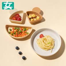 如山寶寶餐盤吸盤式分格盤嬰兒專用硅膠輔食碗吃飯訓練餐盤吸附, 1個, 可拆分格餐盤【奶油咖】:無規格