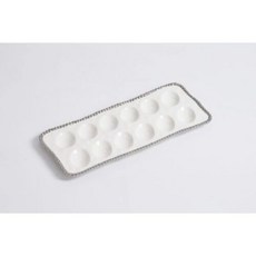 Pampa Bay 팜파베이 티타늄 도금 도자기 데빌드 에그 트레이 14.5 x 6.3인치 실버화이트 톤 오븐 냉동고 식기세척기 사용 가능