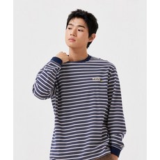 와키윌리 남녀공용 긴소매 티셔츠 스트라이프 롱슬리브 네이비 롱슬리브티 WA2503LT12NA