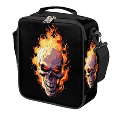 Cfpolar 스컬 스케이트보드 런치 박스 남아 여아용 단열 백 재사용 가능한 미니 쿨러 토트 박스 보온 식사 키트 어깨 스트랩 포함 직장 학교 피크닉용 173554, C-불꽃 해골 고딕 6
