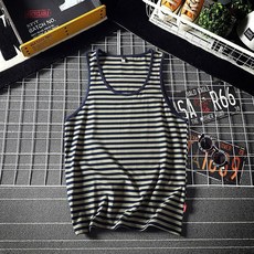 清倉夏季無袖背心男潮牌寬鬆港風條紋打底上衣韓版潮流加肥加大碼