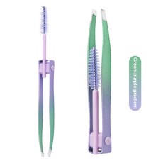 핀셋2in 1 눈썹 족집게 및 브러시 전문 미세 머리카락 풀러 메이크업 도구 선택된 강철 뷰티 클립 제거, 05 Green-purple, 1개