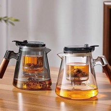 耐熱玻璃茶壺套裝，含濾網及四個玻璃杯，木質手柄設計，簡約時尚品茗首選, 透明色, 1個, 900ml