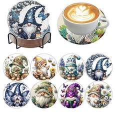 Mrpwnle 8팩 거북이 다이아몬드 아트 컵받침 키트 바다 거북 다이아몬드 페인팅 컵받침 키트 세트 홀더 코르크 패드 포함 DIY 다이아몬드 아트 미끄럼 방지 컵받침 공, Gnome Coasters