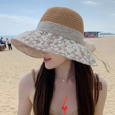 투니스 여성 레이스 리본 버킷햇, 카멜