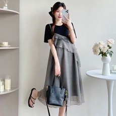 임산부 반팔 원피스 여름 임부복 원피스 캐주얼 패치워크 루즈핏 원피스 임부 반팔 미디원피스 CJJ