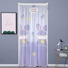 夏季雙層防蚊紗簾蕾絲飄紗門簾 寬90cm*高210cm, 雙層防蚊-紫兔子,寬80cm*高200cm送魔術貼