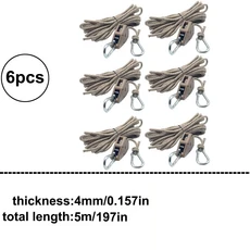 6pcs 반사 캠핑 텐트 로프 타이 다운 패스너 고정 버클 풀리 텐셔너 래칫 행거 천막 바람 야외, 04 6pcs khaki