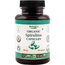 NURTINPRO USDA 스피룰리나 캡슐 - 100% 순수 보충제 비-GMO 텐 프리 화학 물질 120, 1개