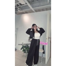 B.bgirl 休閒運動風撞色短版連帽外套 高腰修身寬褲套裝