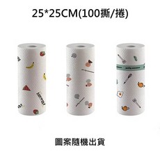 廚房抹布紙 吸油吸水 可水洗乾溼兩用, 1個, 印花(隨機出貨)25*25cm(100撕
