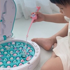 베비몽 빙글빙글 하마 낚시 놀이 어린이집 아기 유아 자석 물고기 장난감, 민트, 1개