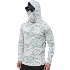 Men's Sun Protection Hoodie Shirt UPF 50+ Long Sleeve UV SPF Fishing Lightweight Shirts with Mask, 웨이브 화이트