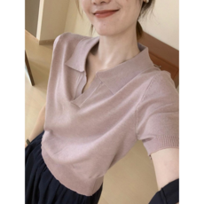 여성 넥 반팔 시폰 반팔 니트 넥 반팔여자 아이스 니트 반팔 정팔 티셔츠 탑 4color