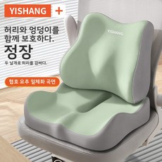 메모리폼 쿠션 허리 지지대 세트 사계절 사용 가능한 사무실 의자 자동차용 허리 지지 쿠션 장시간 앉아 있는 피로 완화, 모든 야드, 과일 그린 컬러 매칭 [세트]