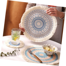 패브릭식탁매트 고급스러운 방수 처리 식탁 보호용 타올형 주방 인테리어 디자인 매트, 1개, 코스터_민트오렌지