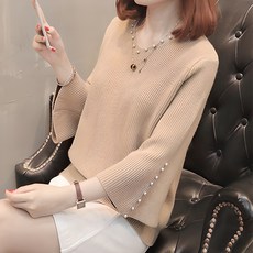 lemon soul 女款珍珠裝飾長袖針織衫