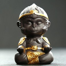 紫砂茶寵 齊天大聖 孫悟空 擺件 茶藝 茶具 茶臺飾品, 靜心款長7.3寬6高11.8