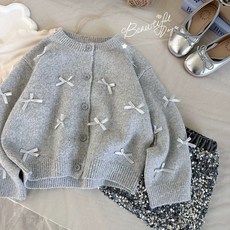 韓系女童蝴蝶結造型針織外套 現貨 舒適針織 甜美可愛 兒童外套