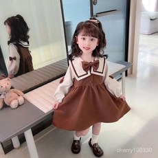 女童連衣裙春秋長袖兒童秋裝洋氣時髦學院風裙子