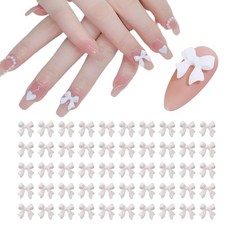 HappyHome 네일 파츠 리본 3D 네일 파츠 대형 50개 세트 입체 네일 아트 네일 데코레이션 (화이트 50개)