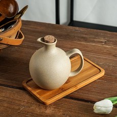 陶土圓形調味罐兩件套, 1個, 陶土大肚油壺單個