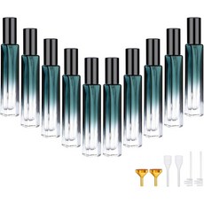 세그뷰티 10pcs 0.34온스 그린 유리 향수 병 세트 10L 여행용 리필 가능 쾰른 디스펜서용 빈 아토마이저 어 제조 키트 도구, Green, Bulk Mini Bottles