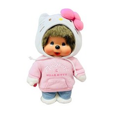 Monchhichi Hello Kitty 聯名款可愛造型玩偶 毛絨公仔，精緻工藝，安全無毒材質，療癒幸福感, 1個