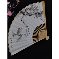手繪喚春梅圖宣紙摺扇 95寸玉竹扇骨, 如圖所示, 1個