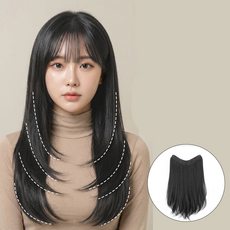 미르엘 여성 반가발 C컬 레이어드 붙임머리, 1개, 내추럴 블랙