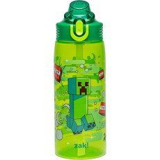 Zak Designs 兒童吸管水壺 防漏水冷水瓶, 1個, Minecraft(sage), 多款可選, 710ml